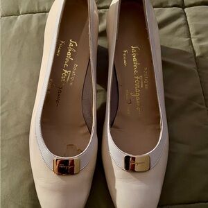 Salvatore Ferragamo Women's Cream Patent-leather Pumps, 9.5M